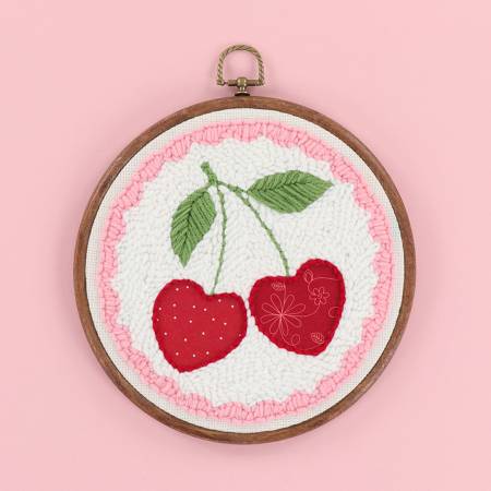 Kimberbell - Punch Needle Embroidery Kit - Life is Cherry Sweet 8in Faux Wood Hoop - KPNK1009