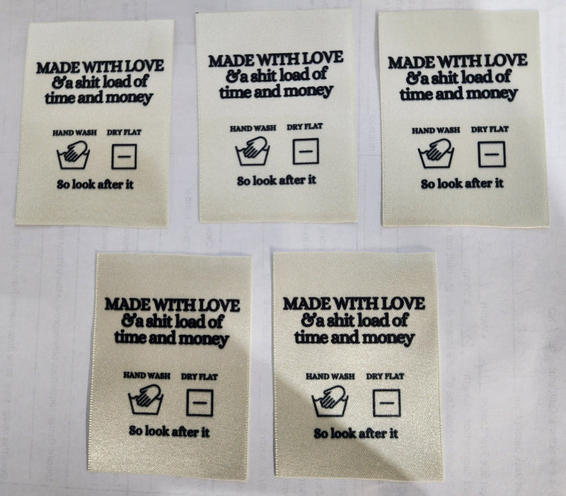 Made with Love & a Shit load of time Quilt Labels, 5 per package
