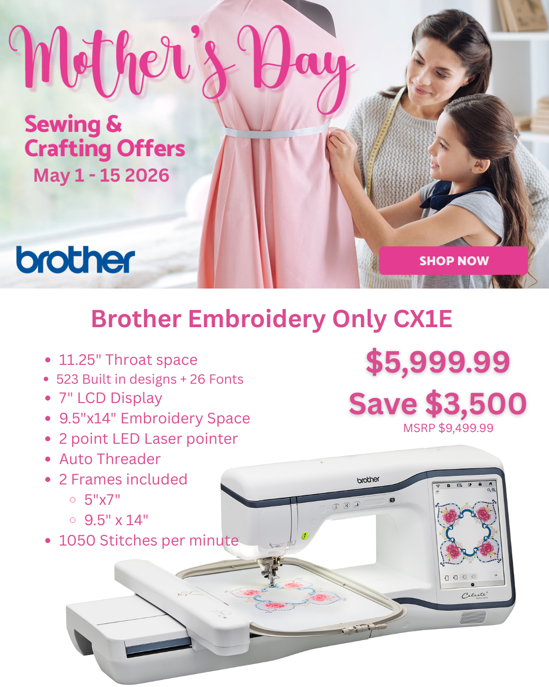 Brother Celeste CX1e Computerized Embroidery Machine