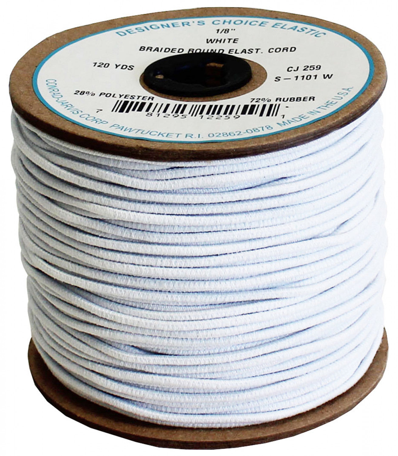 White Round Cord Elastic 1/8"