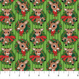 Rudolph the Red Nosed Reideer - Northcott Fabrics - Rudolph Wreath Green - RD1002-73