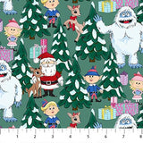 Rudolph the Red Nosed Reideer - Northcott Fabrics - Scene Green - RD1004-75