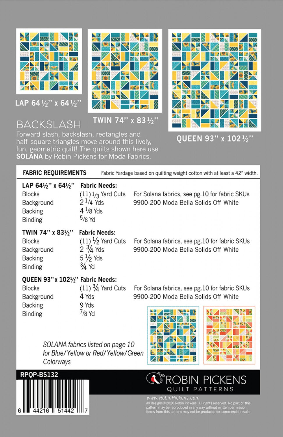 Backslash Quilt Pattern by Robin Pickens