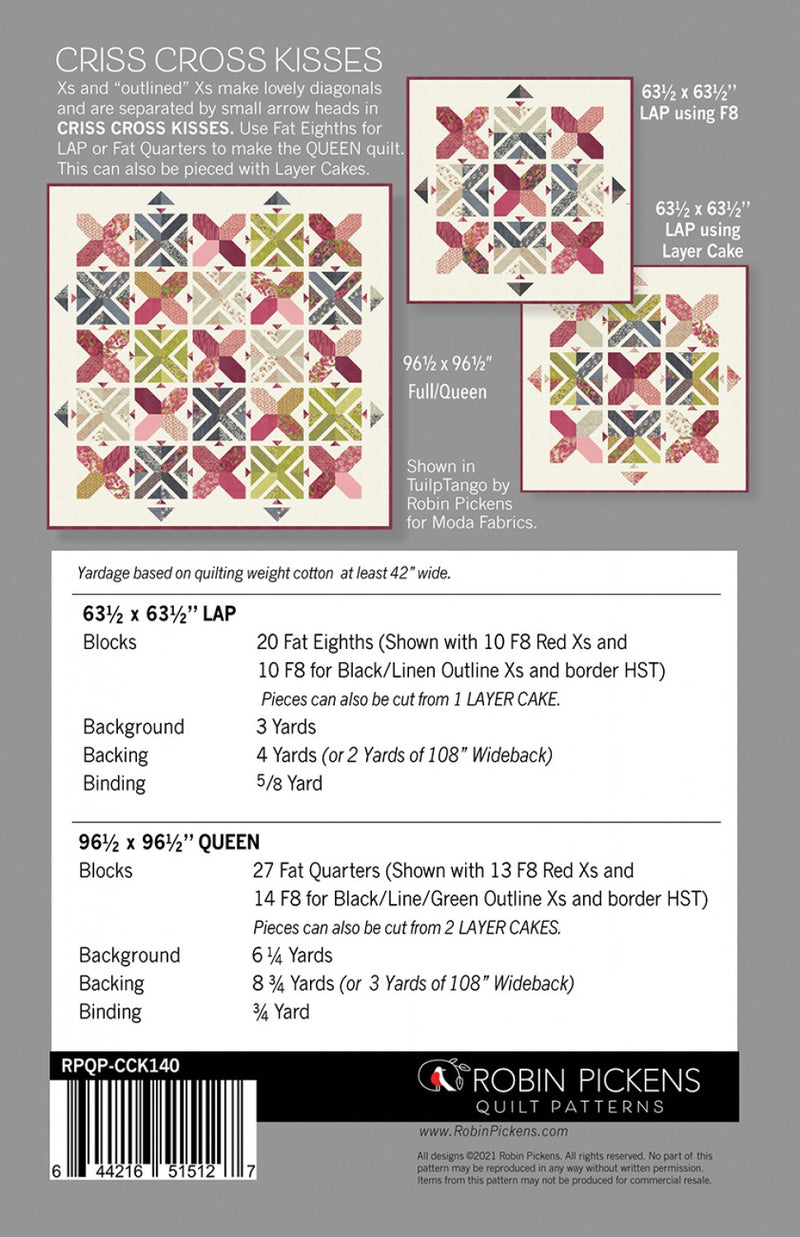Criss Cross Kisses Quilt Pattern by Robin Pickens