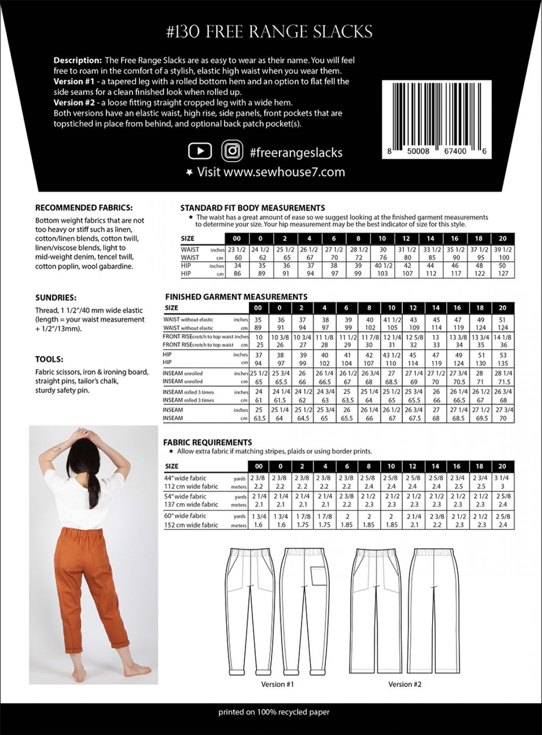 Sew House Seven - Free Range Slacks Standard Sizes 00-20