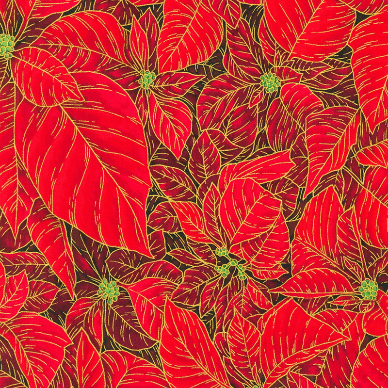 Holiday Flourish Snow Flower - Poinsettias Crimson w/Metallic