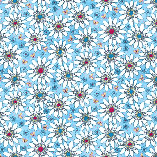 Whimsy Daisical II - Large Daisies - Blue