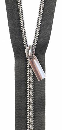 Sallie Tomato - Nylon Gunmetal Coil Zippers: 3 Yards with 9 Pulls - Black #5