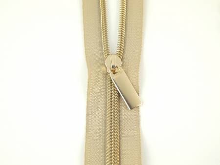 Sallie Tomato - Nylon Gold Coil Zippers: 3 Yards with 9 Pulls - Beige #5