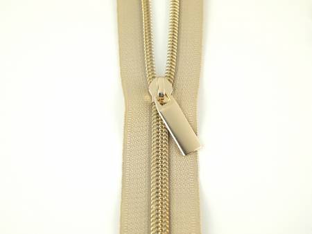 Sallie Tomato - Nylon Gold Coil Zippers: 3 Yards with 9 Pulls - Beige