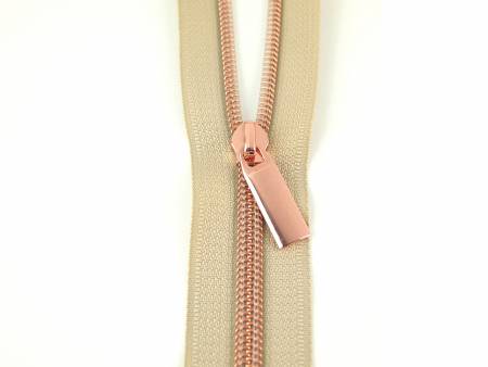 Sallie Tomato - Nylon Rose Gold Coil Zippers: 3 Yards with 9 Pulls - Beige
