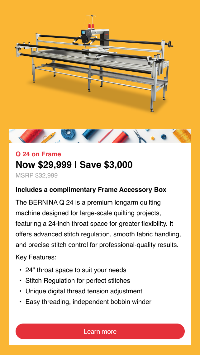 Bernina Q20 / Q24 Longarm Quilting Machines - No Automation