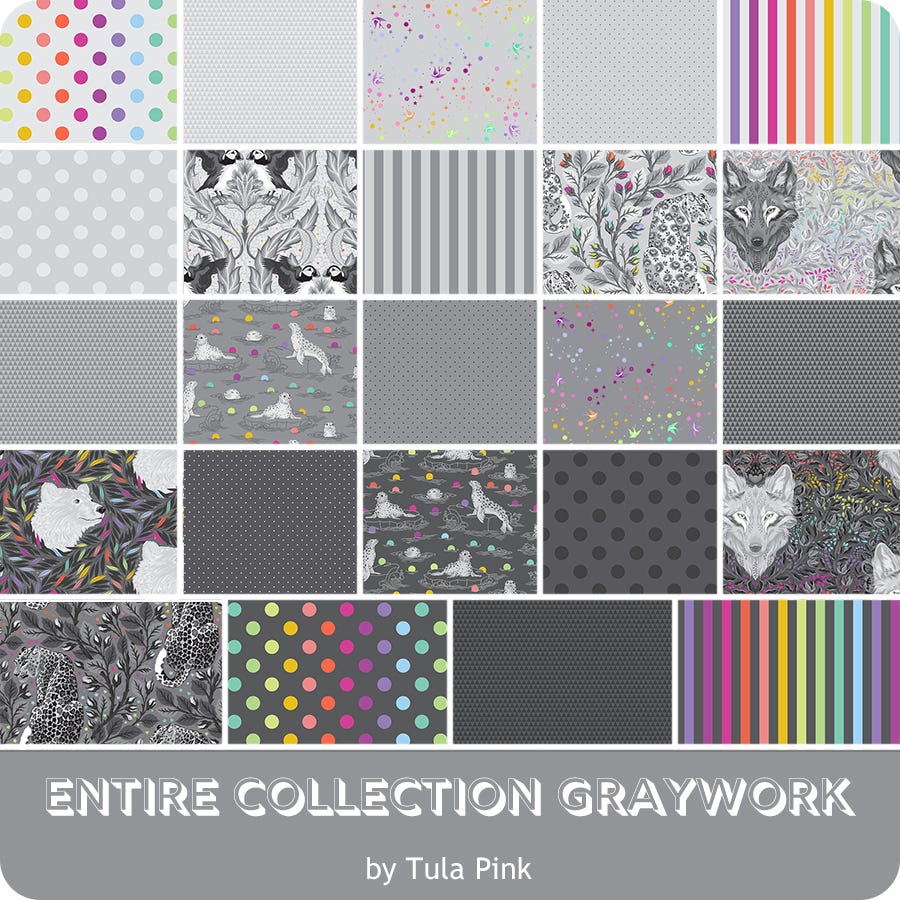 Tula Pink - Entire Collection Graywork Fat Quarter Bundle (24pc)