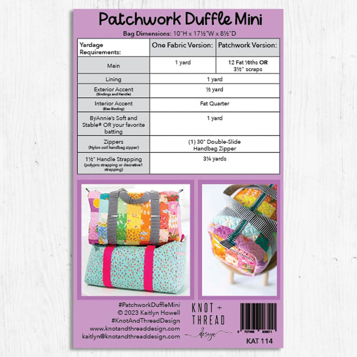 Knot and Thread Designs - Patchwork Duffle Mini Pattern