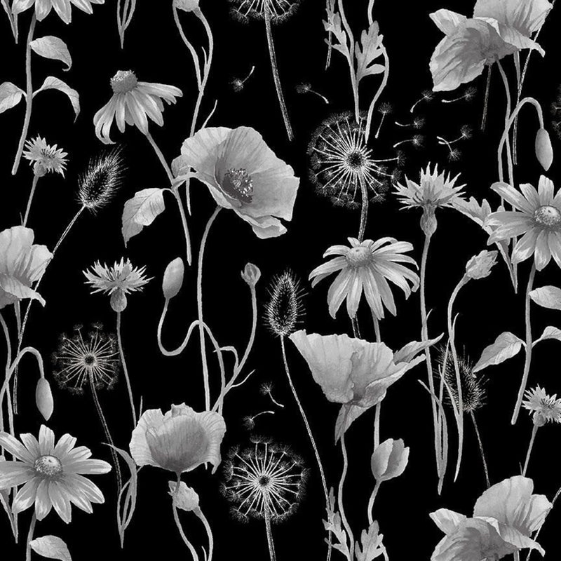 Fleur by Timeless Treasures - Black Anemone Poppy Floral