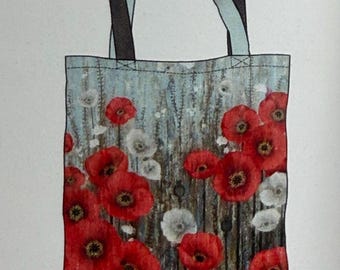 Northcott Studio - Poppy Meadow Bag Panel C29093-97 Canvas Tote Bag Charcoal Multi