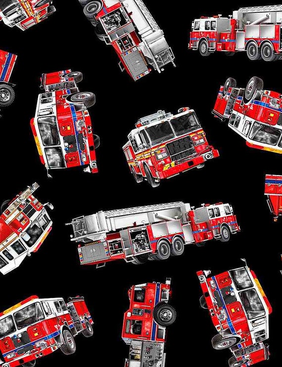 Timeless Treasures- Tossed Firetrucks- Fire-C7733-Black