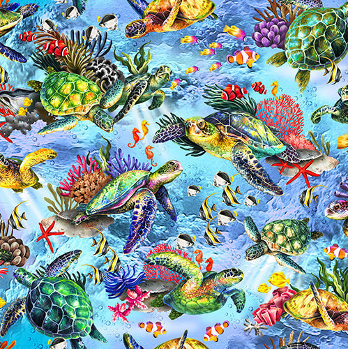 Oasis Fabric- The Reef Cotton Sea Turtles