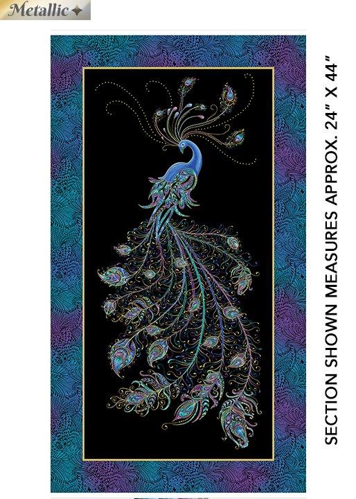 Peacock Flourish by Ann Lauer - Black Metallic Panel - 10224M-12