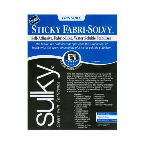 SULKY Sticky Fabri-Solvy - White - 21.5 x 28cm (8.5"x11) - 12 sheets