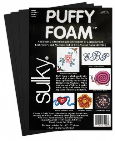 Sulky Foam Puffy Black - 3MM 6" x 9" (3 pieces).