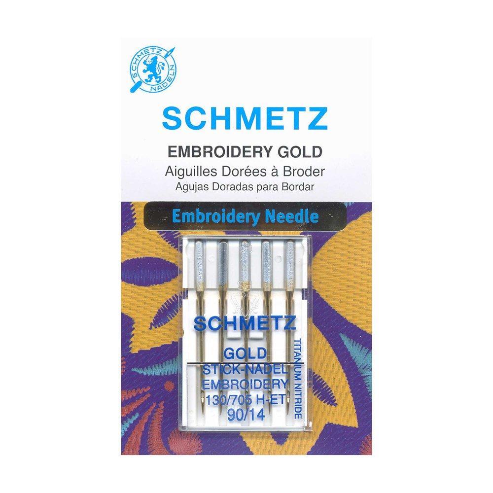 SCHMETZ #1825 Gold Titanium Embroidery Needles Carded - 90/14 - 5 Pieces