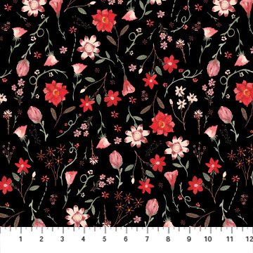 Northcott FIGO Roses are Red by Boccaccini Meadows 90486 99 Black Flower Toss