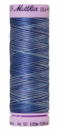 Mettler Silk-Finish 50wt Variegated Cotton Thread 109yd/100M Evening Blue