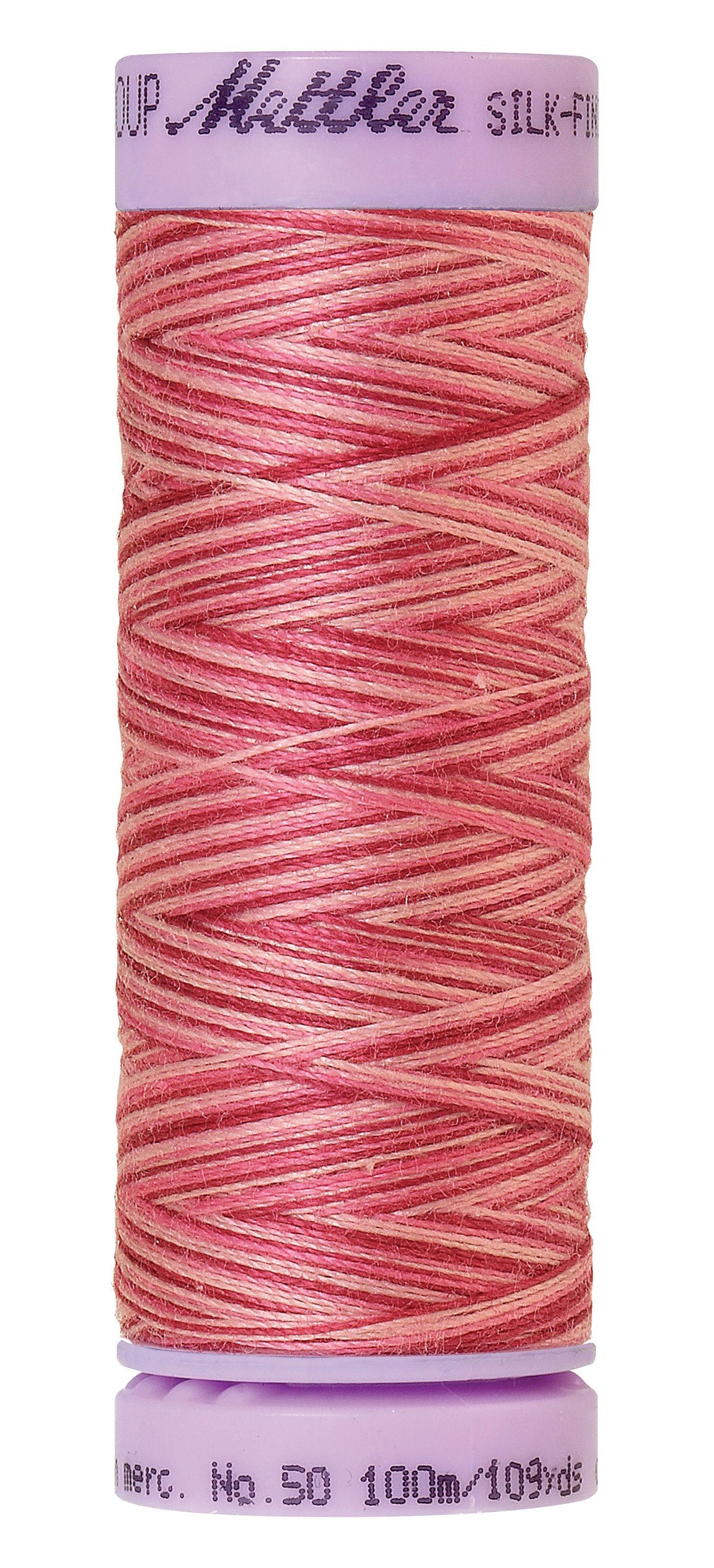 Mettler Silk-Finish 50wt Variegated Cotton Thread 109yd/100M Cranberry Crush