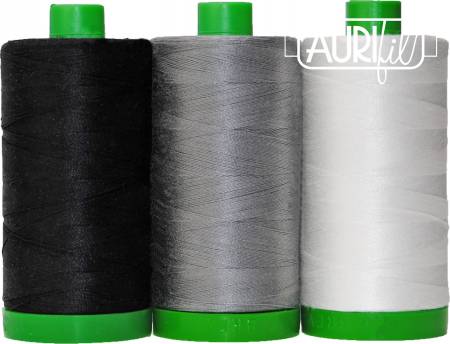 Aurifil Color Builder 40wt 3pc Set African Penguin Black and White