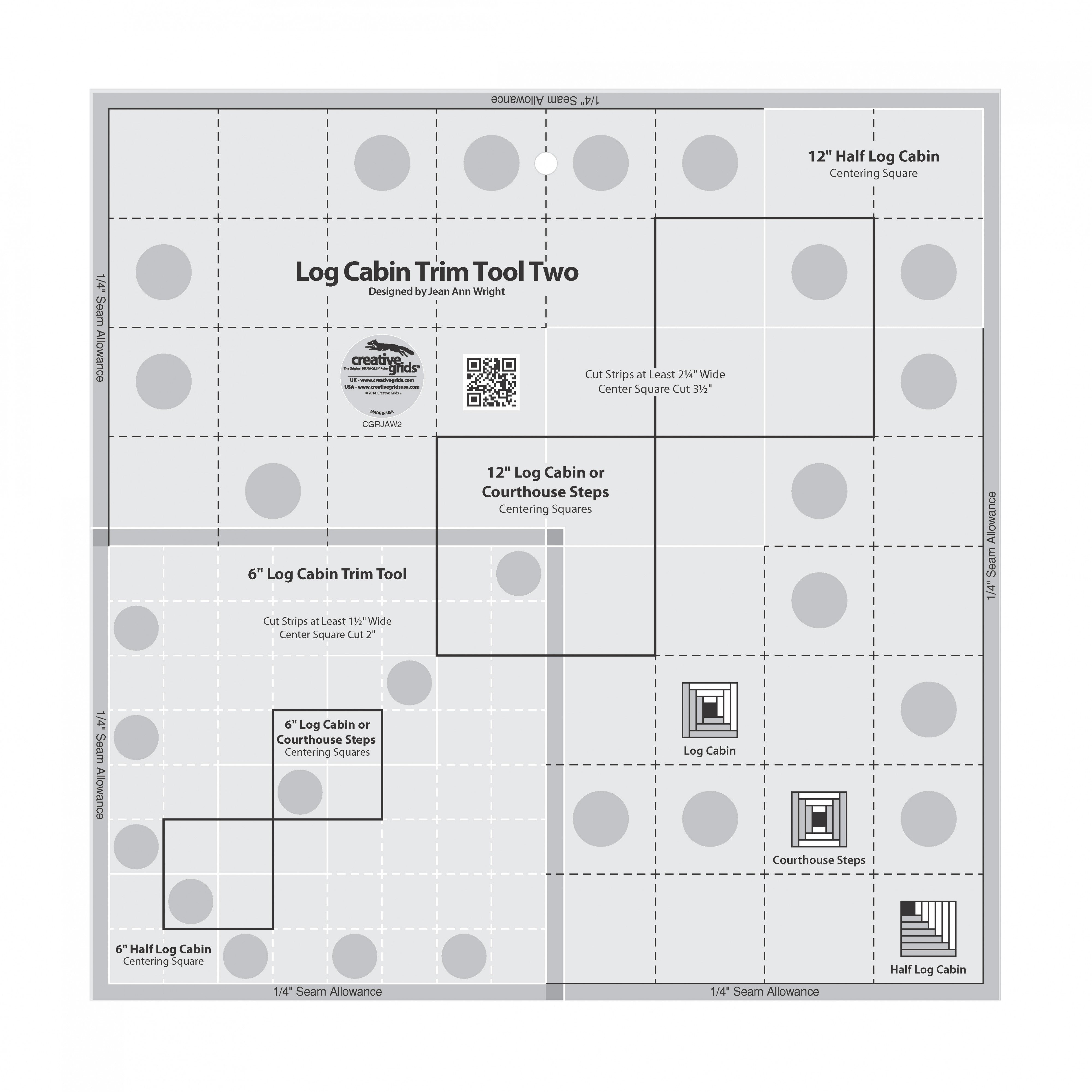 Creative Grids Log Cabin Trim Tool Two 6in & 12in Blocks Quilt Ruler