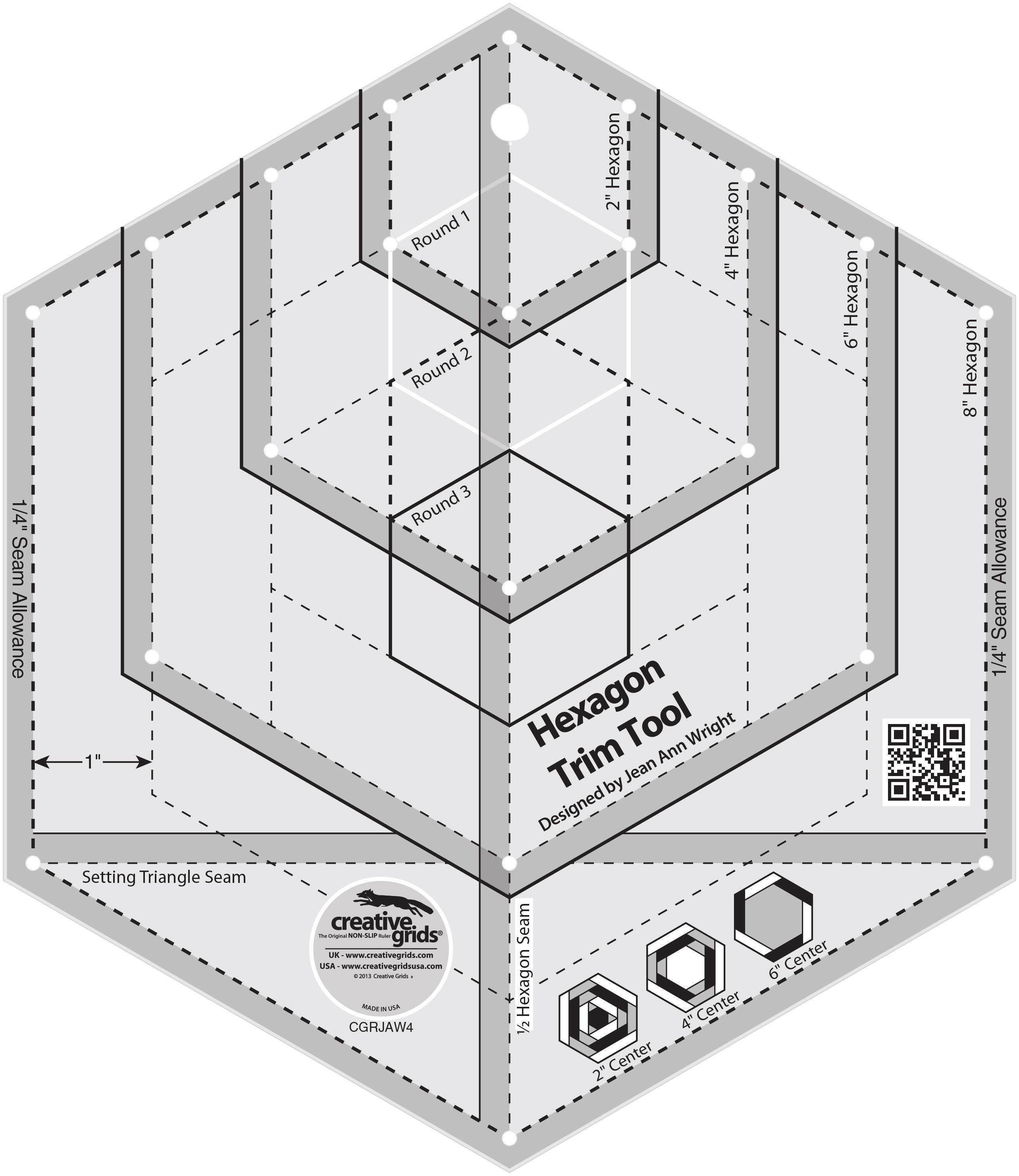 Creative Grids Hexagon Trim Tool Quilt Ruler