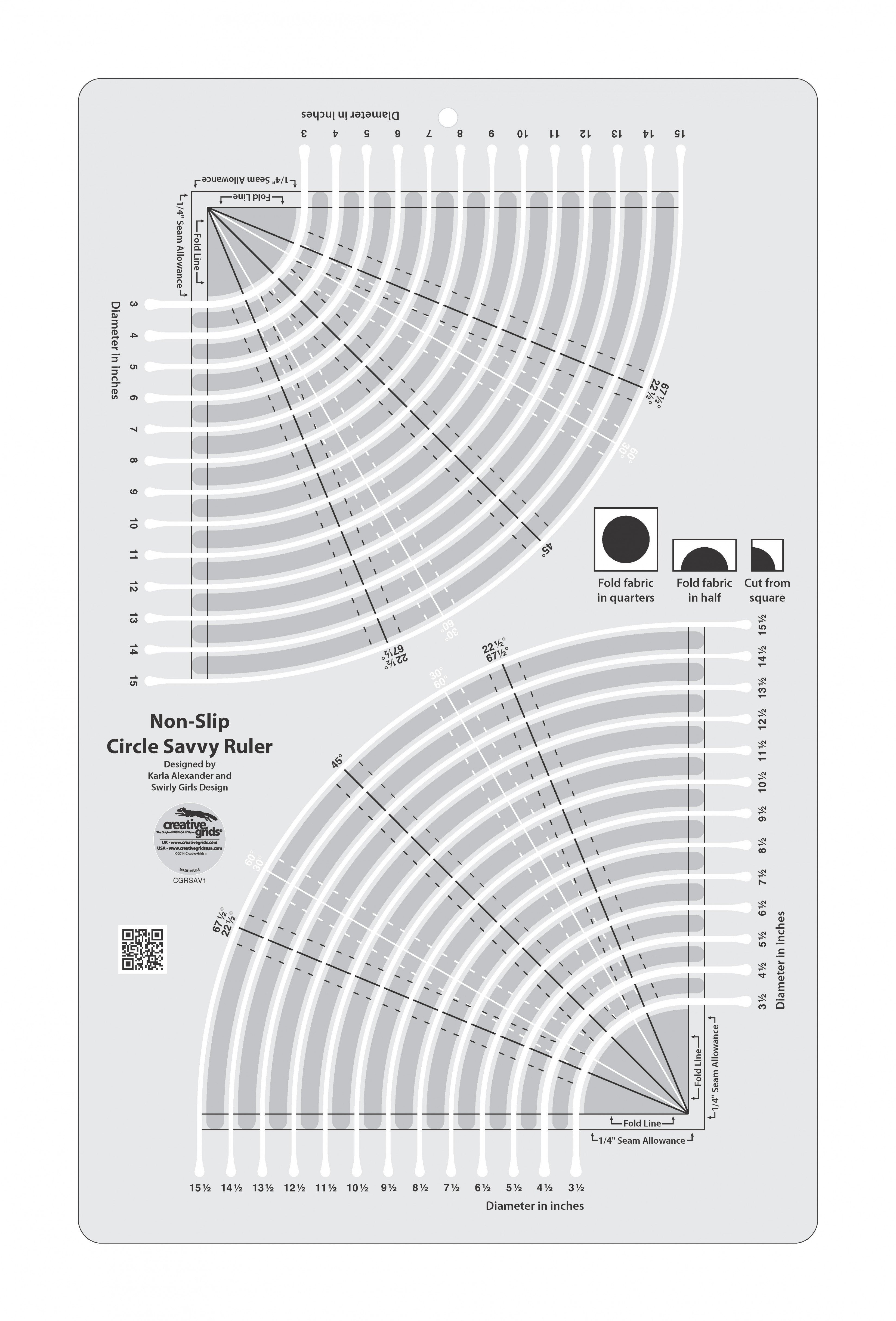 Creative Grids Circle Savvy 11-3/4in x 18-1/2in Quilt Ruler