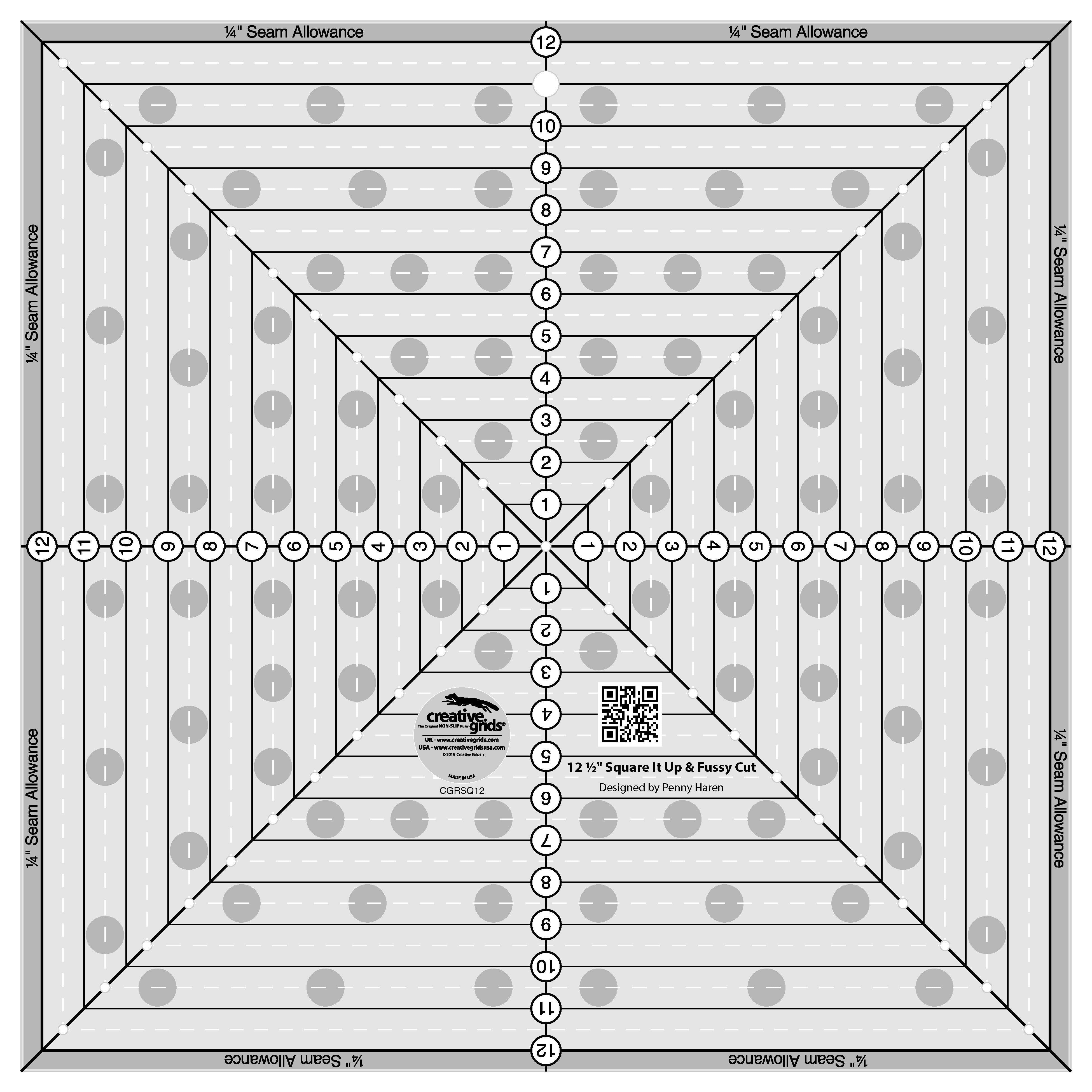 Creative Grids 12-1/2in Square It Up or Fussy Cut Square Quilt Ruler