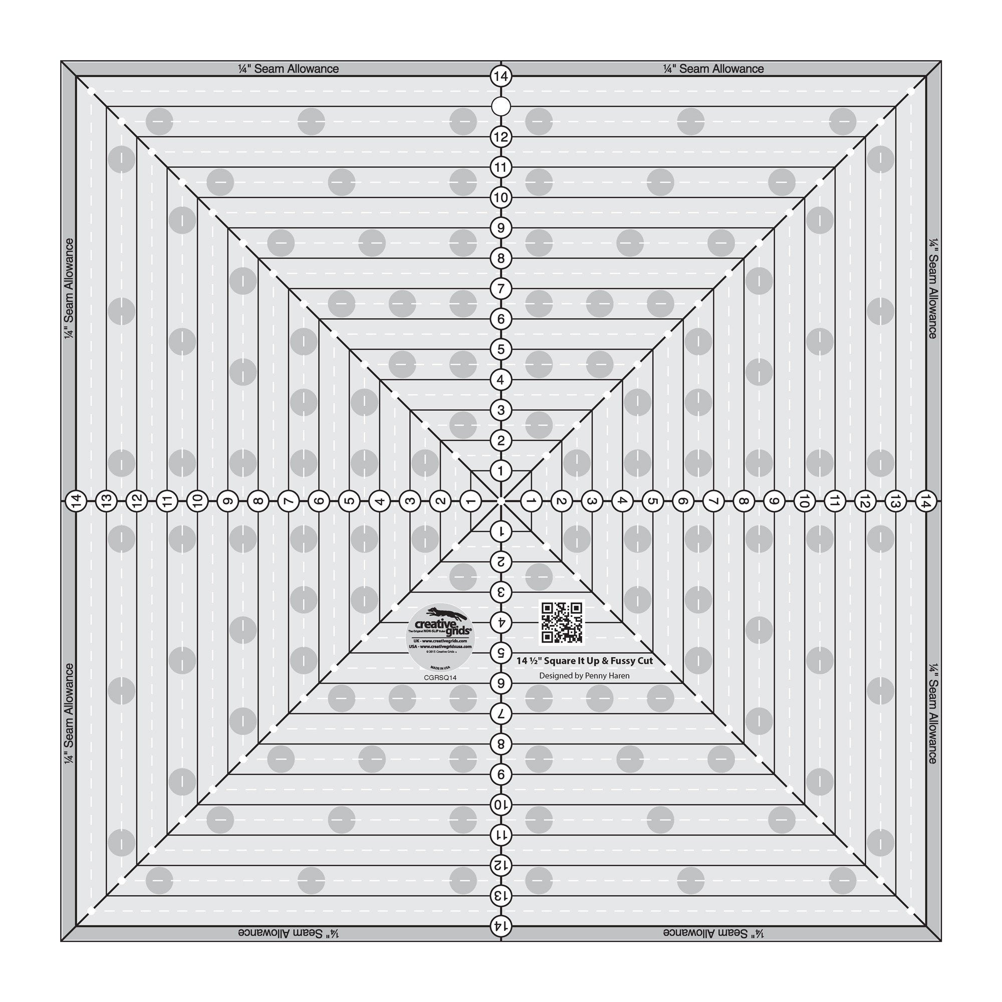 Creative Grids 14-1/2in Square It Up or Fussy Cut Square Quilt Ruler