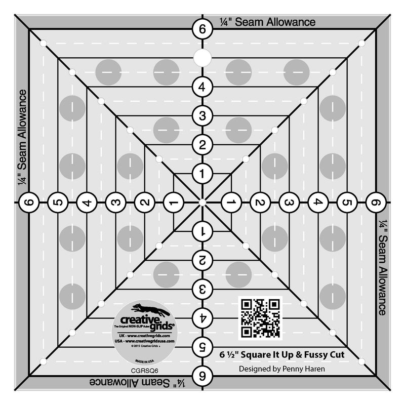 Creative Grids 6-1/2in Square It Up or Fussy Cut Square Quilt Ruler