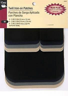Twill Iron-On Patches, Assorted Colours & Sizes, 16 Pieces - DZ55283