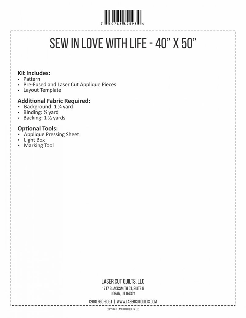 Sew In Love With Life - Laser Cut Quilt Kit by Madi Hastings