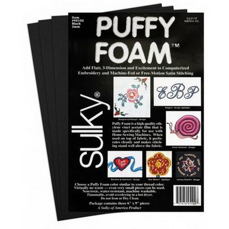 SULKY FOAM PUFFY BLK 2MM 6" X 9" 3Piece pack
