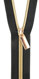 Zippers By The Yard Black Tape Light Gold Teeth #5