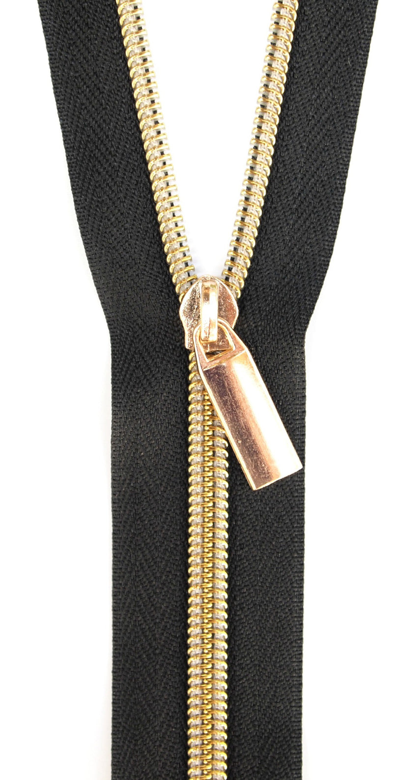 Zippers By The Yard Black Tape Light Gold Teeth