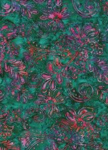 Batik Textiles - Celestial Blossoms - Green Pink Flower